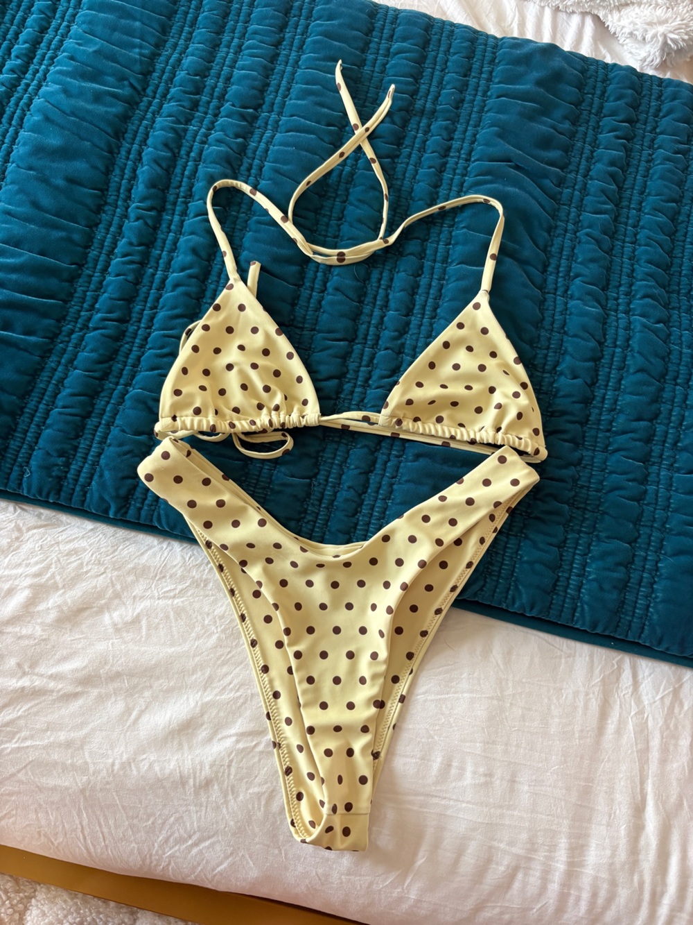 Polka Dot Triangle Bikini Set in Pale Yellow